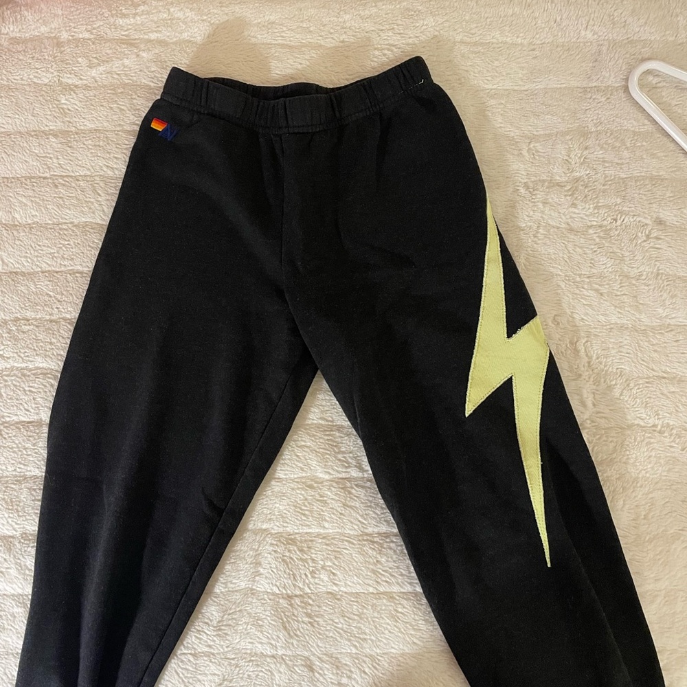 Aviator Nation Black Sweatpants with Yellow Lightning Bolt